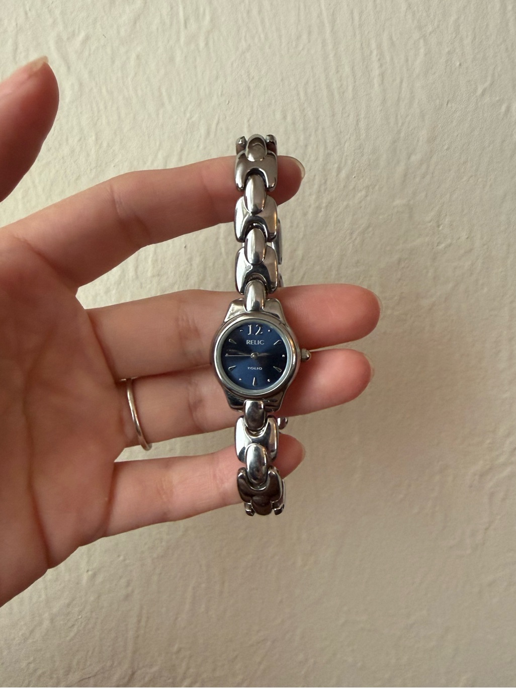 Relic Silver Bracelet Watch With Navy Blue Dial
